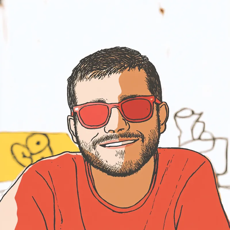 a man looking at the camera with pride smiling,wearing a sunglasses,stick figure art,  --sref 4059834270