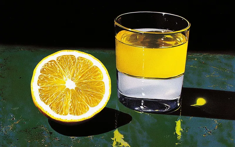 depict Lemon sliced beside a glass of drink  --sref 3045678901