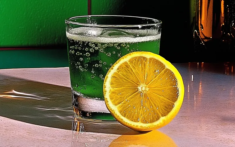 depict Lemon sliced beside a glass of drink  --sref 3045678901