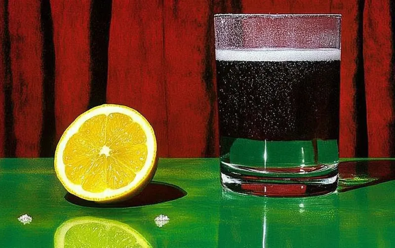 depict Lemon sliced beside a glass of drink  --sref 3045678901