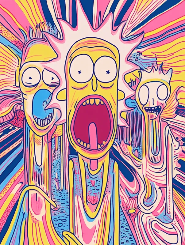 Rick and Morty in the style of Scream by Edvard Munch  --sref 3846026342