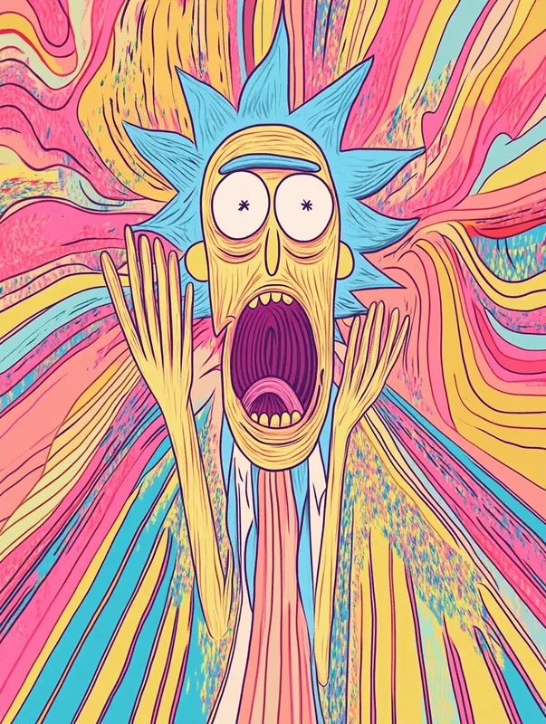 Rick and Morty in the style of Scream by Edvard Munch  --sref 3846026342