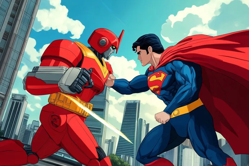 Gundam vs Superman  --sref 2244696458  --sref 976325149