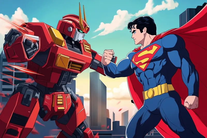 Gundam vs Superman  --sref 2244696458  --sref 976325149