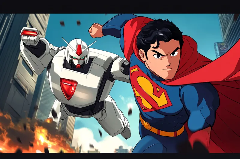 Gundam vs Superman  --sref 2244696458  --sref 976325149