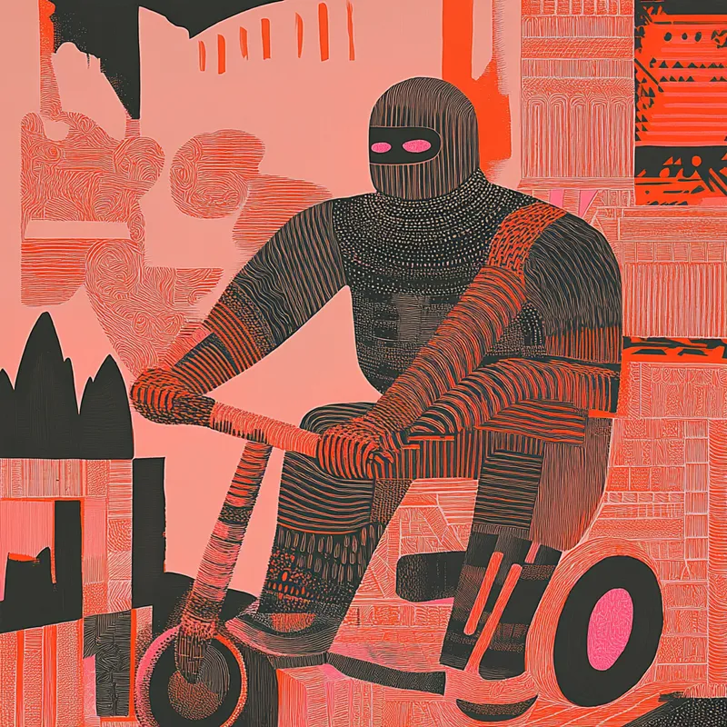 comics story as propaganda poster, Death riding a push scooter through the streets of Moscow, black armor, psychic energy, in the style of comic book art  --sref 3005315149