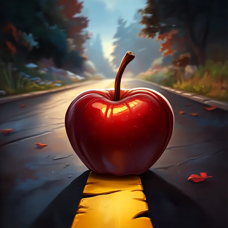 an apple on the road  --sref 2554553196