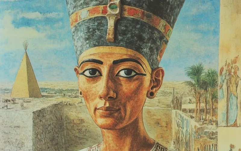 Depict Akhenaten (c. 1353–1336 BCE): Introduced monotheistic worship of Aten, radically altering Egyptian religion; father of Tutankhamun.  --sref 422411086