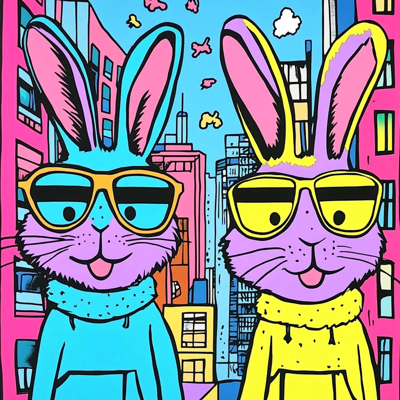 two rabbits in the city  --sref 4281129678