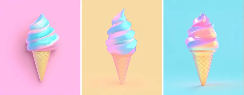 With ice cream 

3D ice cream cone, light blue background --sref 1411323857 3873777224 670872753