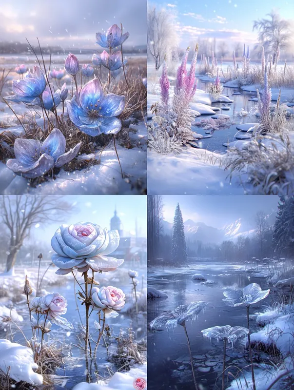 In this world where the cold suspends time, nature seems to be holding its breath, waiting for a slow, silent awakening. Each crystallised flower tells the story of a frozen eternity...
 I use this : --sref 1739029305
#midjourneyV61 #midjourneyart #AI #AIart