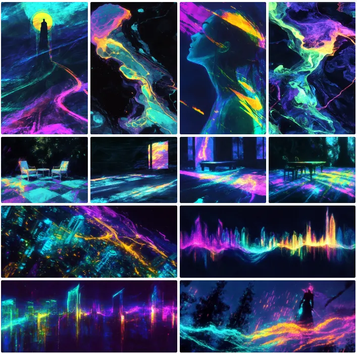 [Neon Nocturne]
--sref 1951547188 --personalize 8w3i9ck

- a vivid symphony of light in the dark
- echoes of the urban pulse and dreams entwined
- where shadows dance to the rhythm of color
#midjourney