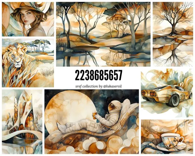 SREF CODE COLLECTION

Book Illustrations, Art Prints, Concept Art

--sref 2238685657

Basic characteristics:
Colors: Soft Pastels, Warm Tones, Earthy Hues
Style: Illustrative, Abstract Realism, Whimsical
Visualization Type: Watercolor Effect, Detailed Line Work,