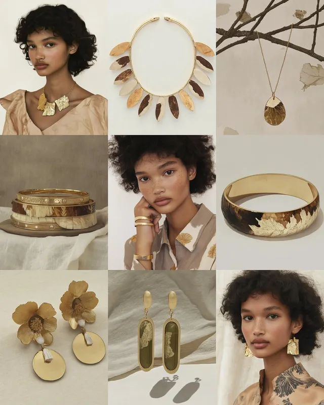 Created these elegant visuals for an accessories brand, featuring their beautiful golden necklaces, bracelets, and earrings. 
--sref 2384232129