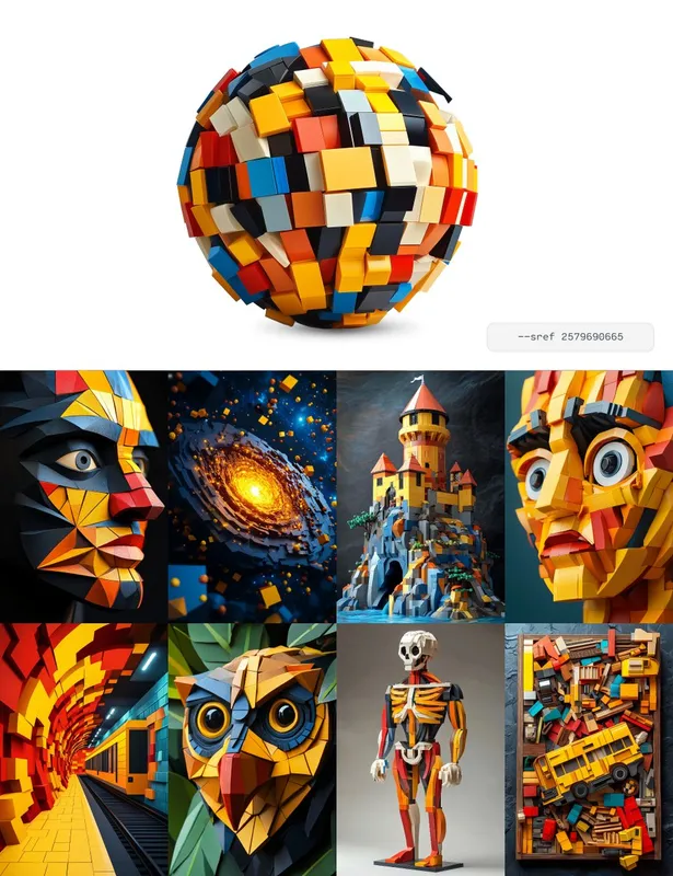 Fantastic find by @daimajinart 

I'd call this: Lego 

Gives great results for all things modular and geometric and putting lego into the prompt feels just natural.

--sref 2579690665