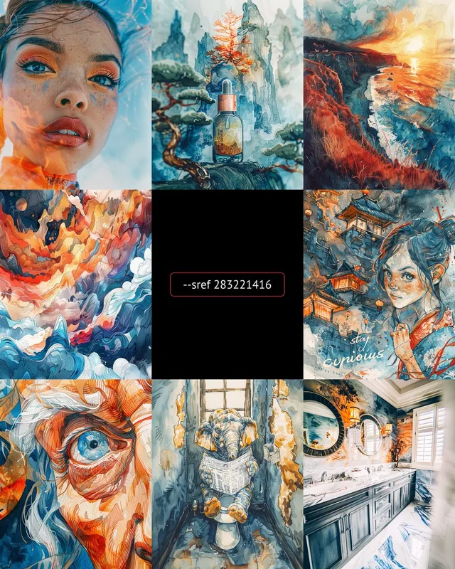 Fire meets ice in this ethereal style! 

 --sref 283221416 blends dreamy watercolors with hyper-realistic details.