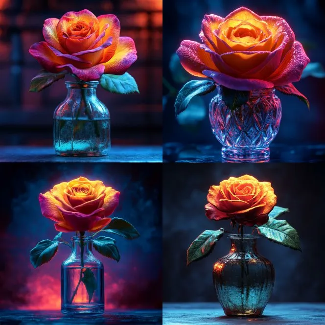 rose in a glass vase --sref 2909460392