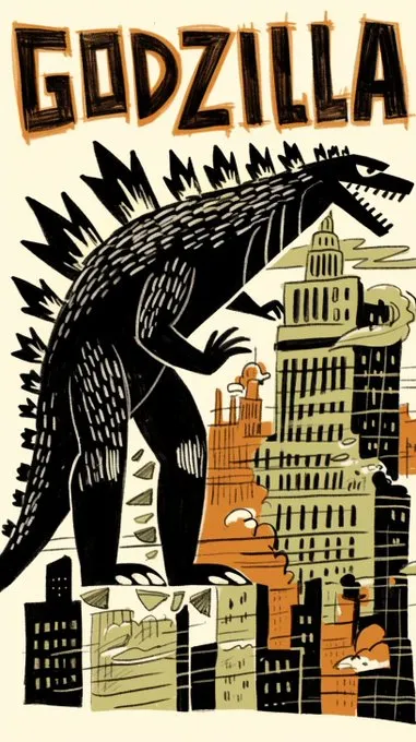 A sref for King Kong and Godzilla?

I have found it:

--sref 3010196150

I love the sketchy aesthetics, especially the buildings.

It can be very useful for movie posters and book covers. Reminiscent of billboards from the 1950s.

Full prompt in ALT 