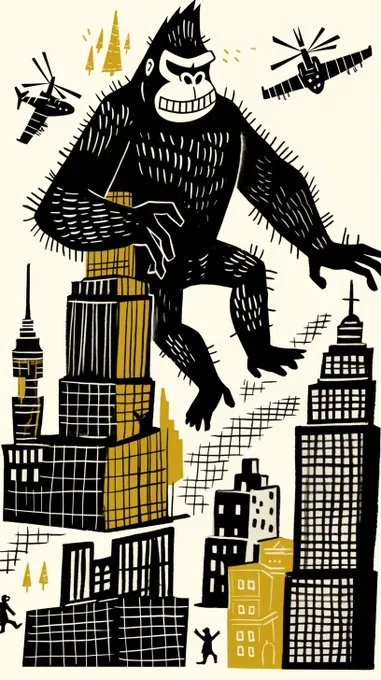 A sref for King Kong and Godzilla?

I have found it:

--sref 3010196150

I love the sketchy aesthetics, especially the buildings.

It can be very useful for movie posters and book covers. Reminiscent of billboards from the 1950s.

Full prompt in ALT 