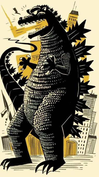 A sref for King Kong and Godzilla?

I have found it:

--sref 3010196150

I love the sketchy aesthetics, especially the buildings.

It can be very useful for movie posters and book covers. Reminiscent of billboards from the 1950s.

Full prompt in ALT 