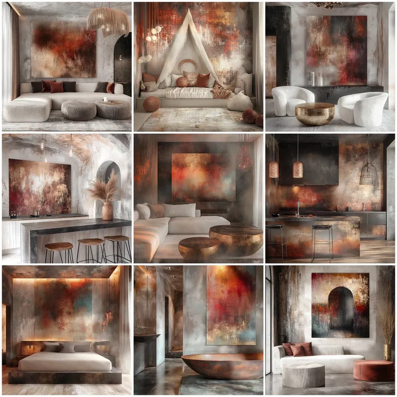 Warm tones and paper grain texture 
Some interior designs

--sref 3136058571

#midjourney #ai #sref #AIart #AIArtwork #architecture #interiordesign