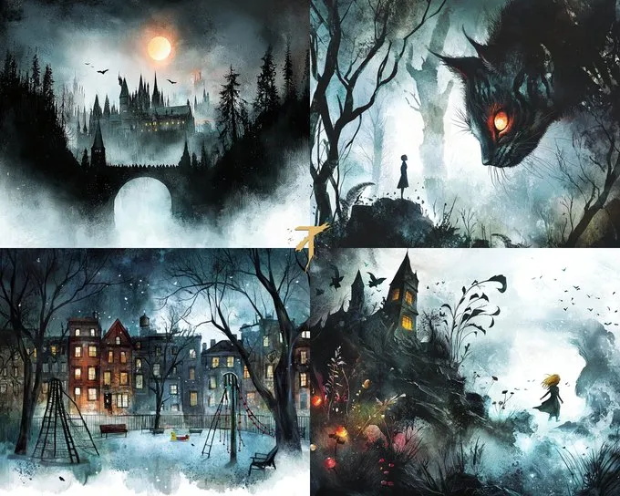 Moody blues and haunting silhouettes—spooky elegance with a touch of fairytale mystery! 

--sref 3226828845

#midjourney #sref #aiart #tischeins