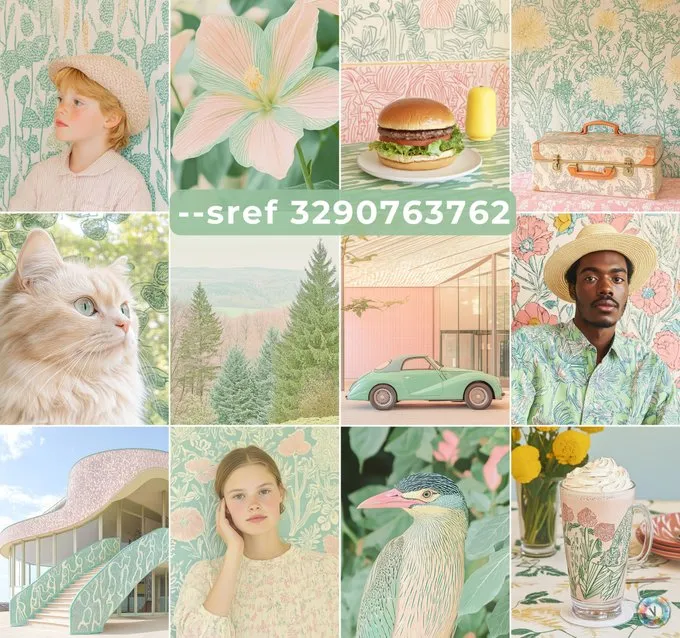 Midjourney --sref 3290763762

Vintage Pastel.

Soft pastel palette, retro aesthetic, delicate patterns, botanical influence, muted tones, elegant simplicity, light and airy, nostalgic design, subtle textures, serene mood, harmonious composition.

Prompt in Alt #PromptShare