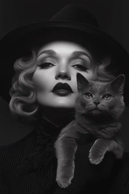 Old Hollywood Glamour --sref 3510839419

(sref from Bert Co on Facebook MJ group) 
(@CalebDo49324787 on 𝕏)
Prompt: SUBJECT holding a mainecoon cat --sref 3510839419 --ar 2:3 --style raw --v 6.1 --stylize 200