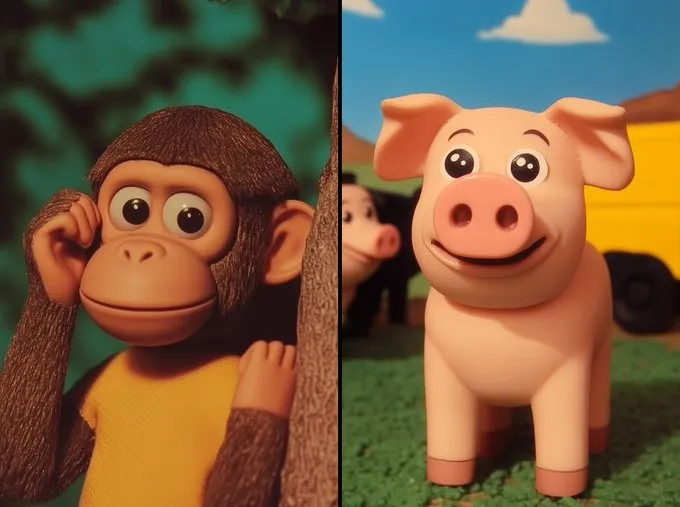 stumbled across an insanely cute claymation style 

a cute little {monkey in a tree, pig on a farm}  --ar 2:3 --sref 3611125414 --personalize 9h5lukf --sw 750 --v 6.1