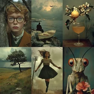 Project_SREF Explorations 046
[Yesterday’s Phantasmagoria]
--sref 3673229732
This Sref is a fusion of magical realism and nostalgic melancholy, with muted earthy colors and detailed textures that invite the viewer to explore the intimacy of the moment depicted. Browns,