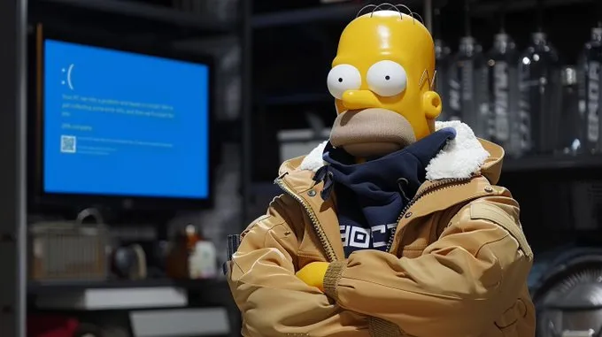 photo of Homer Simpson as a Crowdstrike intern --ar 16:9 --sref 3709133334 3117130089 --sw 300 --s 500