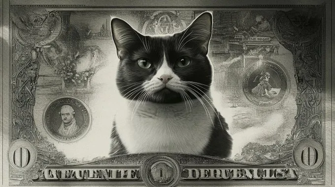 Id like the world to use this currency please.

Currency Surrealism – A blend of monetary design with surreal, unexpected elements.

--sref 3756974871 --ar 16:9

#midjourneyV61 
#CatsLover