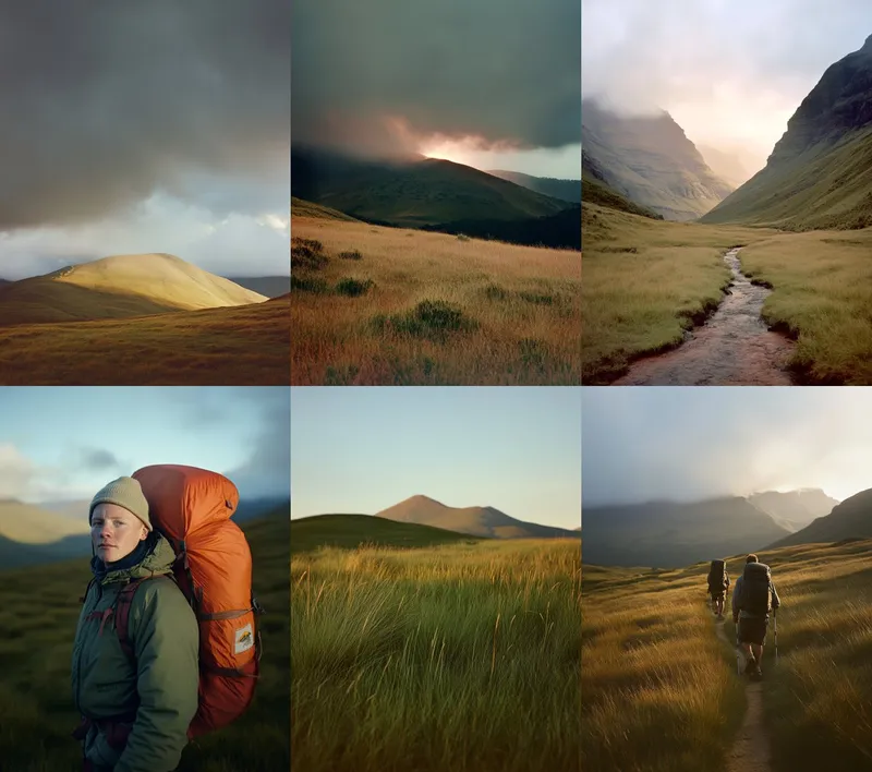 Hiking in the green and yellow grass of the Drakensberg Mountains, South Africa, in the style of Canon EOS R5. Film grain atmospheric, cinematic --chaos 25 --ar 3:4 --sref 45274060 2703909050 --personalize ohbx4r7 --v 6.1