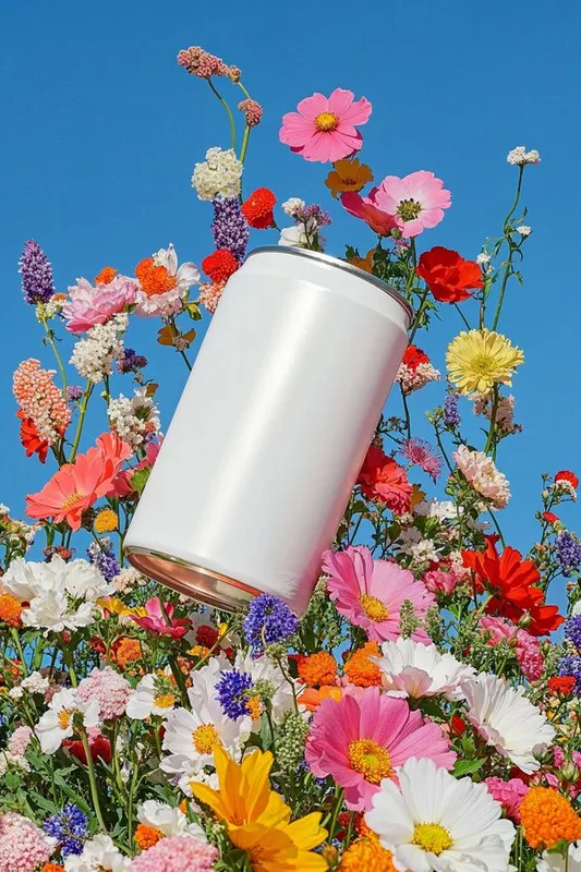 This sref blend is perfect for creating colorful scenes for mockups!

Here's the prompt structure:

close up product photography of [a white aluminium can] mockup laying [in a pile of flowers], [sky] background --ar 2:3 --sref 484604415::3 57040263::4 1597909873 3342654963::2 --p