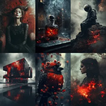 Project_SREF Explorations 032
[Inner Flame]
--sref 99512377
This Sref shows a dark and surreal visual style that uses muted tones and red accents to evoke feelings of destruction, transformation, and mysticism. The fiery textures suggest themes of destruction, but also